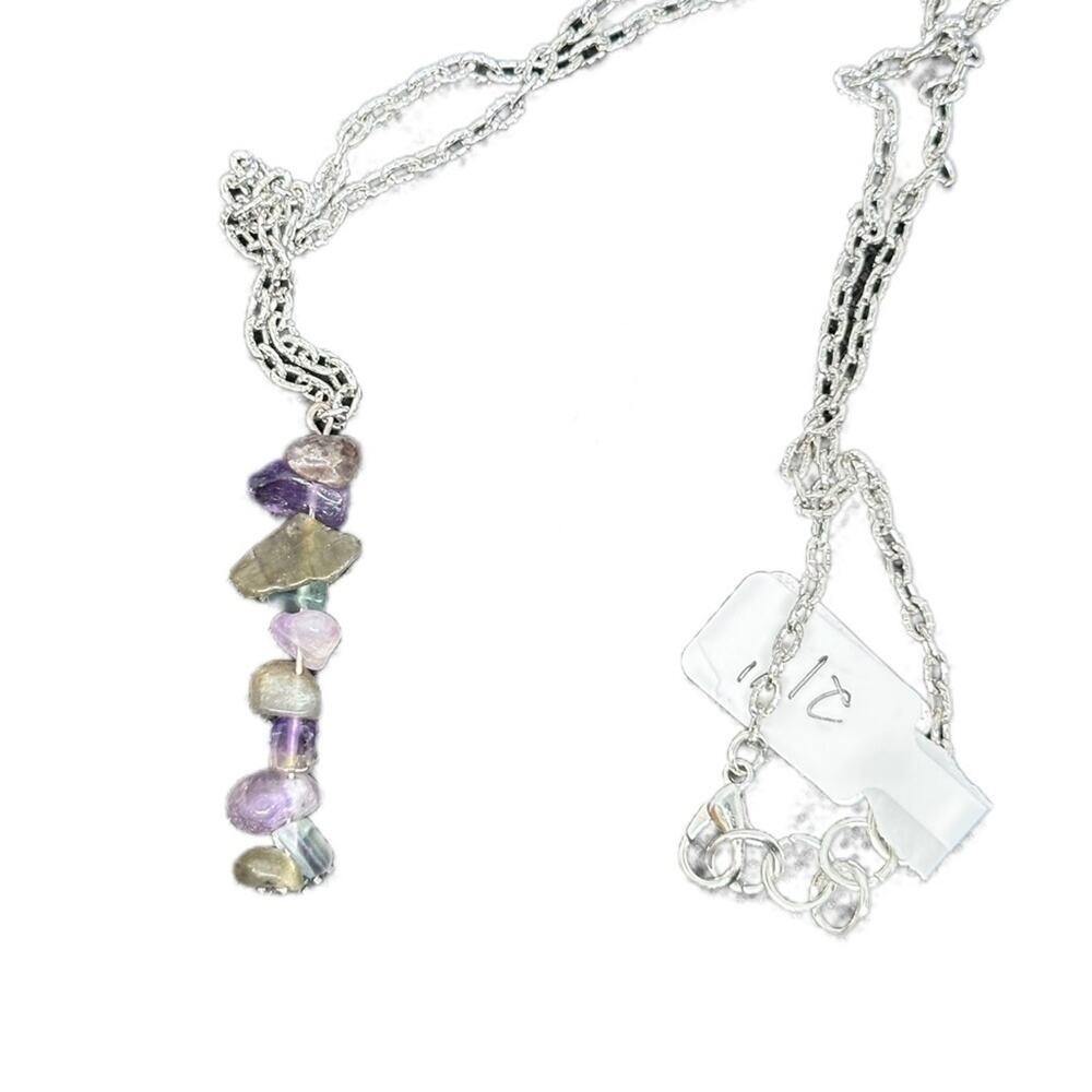 Rainbow Fluorite Amethyst Labradorite Necklace Gemstone handmade